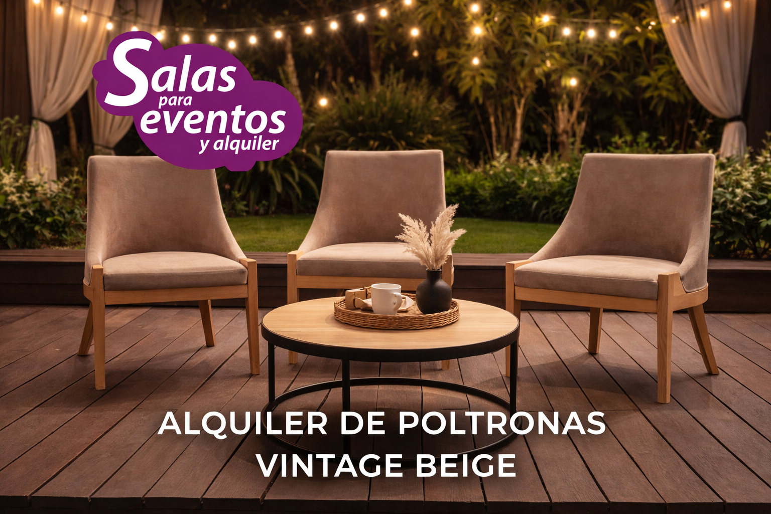 Poltronas vintage beige y azul para bodas y cócteles